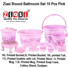 Ziasi BathQueen Round Bathroom Set 10 Pcs Pink