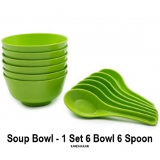 Soup Bowl with Spoon 1 Set 6 Bowl 6 Spoon - Green