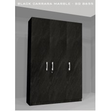 3 Door Plywood Wardrobe, Color Black Carrara Marble Super Gloss