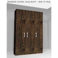 3 Door Plywood Wardrobe, Color Sober Dark Walnut Super Gloss