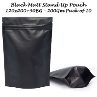 Black Matt Stand up Pouch 120x200+30BG 200g Pack of 10