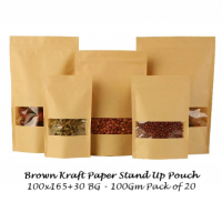 Brown Kraft Paper Stand up Pouch 100x165+30 BG 100g Pack of 20 W