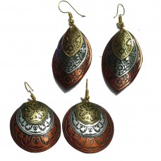 Stylish 3 color Patra Afghani Earrings for girls 2 Pair Alloy, Metal Drops & Danglers - B