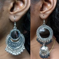 German Silver oxidized Mirror black Beads earrings combo for women's and girls Set of 2 German Silver, Alloy Jhumki Earring
