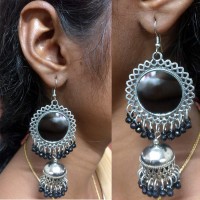 German Silver Oxidized Mirror Black Beads Earrings for women's and girls Alloy Drops & Danglers, Jhumki Earring