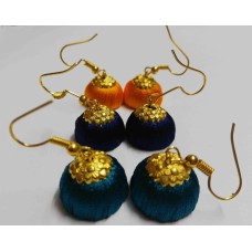 Stylish Hook Turquoise yellow blue silk thread earring Fabric, Plastic, Silk Dori Jhumki Earring