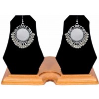 German silver oxidized round mirror tassel earring Alloy Drops & Danglers