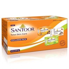 Santoor Total Skin Care Soaps Sandal, Almond, Aloe Fresh Soaps combo, 125g, Pack of 6