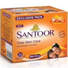 Santoor Sandalwood and Turmeric Bath Soap for Younger Looking and Glowing Skin, Combo Offer, 125 g, Pack of 8