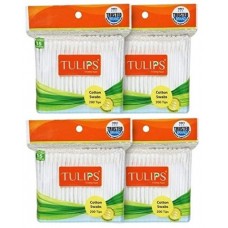 Tulips Cotton Swabs - 4 Packs - Each 100 Stems - 200 Tips - Ear Buds