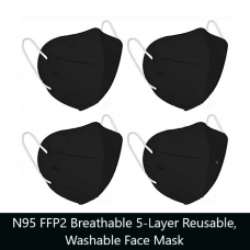 N95 FFP2 Breathable 5-Layer Anti-Pollution, Anti-Virus Reusable, Washable Face Mask, Black, Free Size