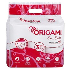 Origami 3 Ply Toilet Paper, Tissue Roll - Pack of 12