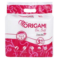 Origami 3 Ply Toilet Paper, Tissue Roll - Pack of 6