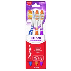 Colgate ZigZag Anti-Bacterial Toothbrush Medium 3 pcs Colgate ZigZag Anti-Bacterial Toothbrush Medium 3 pcs