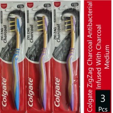 Colgate Zigzag Charcoal Antibacterial Medium Toothbrush 3 Pcs Colgate Zigzag Charcoal Antibacterial Medium Toothbrush 3 Pcs