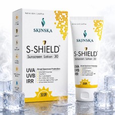 Skinska S-Shield Sunscreen Lotion SPF 30 PA+++ | Broad Spectrum UVA/UVB/IRR Protection | Blue Light Protection | Water Resistant | 60ml Skinska S-Shield Sunscreen Lotion SPF 30 PA+++ | Broad Spectrum UVA/UVB/IRR Protection | Blue Light Protection | Water Resistant | 60ml