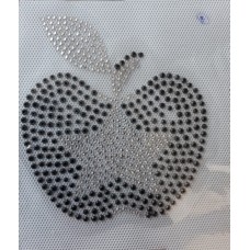 Apple with Star Rhinestone Black Stud Stickers Hotfix Iron on Clothes
