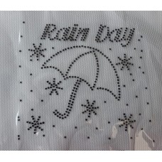 Rain Day Umbrella Rhinestone Black Stud Stickers Hotfix Iron on Clothes 