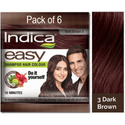 Indica Easy Shampoo Hair Color Dark Brown 3 Pack of 6