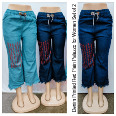 Denim Printed Red Plain Palazzo for Women Set of 2 Denim Printed Red Plain Palazzo for Women Set of 2