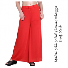Malai Silk Solid Plain Palazzo Deep Red Malai Silk Solid Plain Palazzo Deep Red