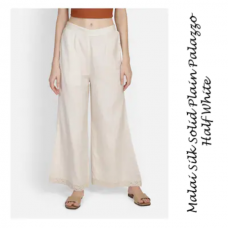 Malai Silk Solid Plain Palazzo Half White Malai Silk Solid Plain Palazzo Half White